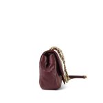 Burgundy Calfskin Quilted Pearl Chain Single Flap Bag Aged Gold Hardware - Image 8