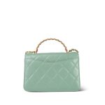 23P Light Green Shiny Calfskin Quilted Pink/Green Chain Top Handle Flap With Chain Aged Gold Hardware - Image 13
