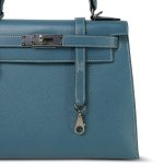 Kelly Sellier 28 Blue Jean Veau Epsom Palladium Plated E Square Stamp - Image 3