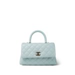 Light Blue Caviar Quilted Small Coco Handle Light Gold Hardware