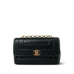 Vintage Black Lambskin Quilted Mini Border Single Flap Bag Gold Hardware