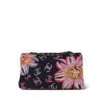 24S Black Multicolor Floral Fabric Quilted Single Flap Medium Light Gold Hardware - Image 3