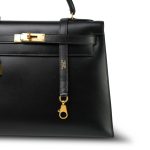 Kelly 32 Black Box Calfskin Gold Plated Y Circle Stamp - Image 3