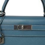 Kelly Sellier 28 Blue Jean Veau Epsom Palladium Plated E Square Stamp - Image 4