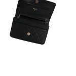 24P Black Caviar Quilted Wallet on Chain CC Logo WOC Light Gold hardware - Image 12