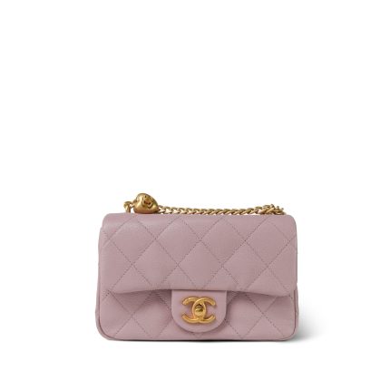 24P Pink Caviar Quilted Sweetheart Mini Flap Aged Gold Hardware