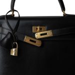 Kelly 28 Sellier Black Box Calfskin Gold Plated Y Circle Stamp - Image 11