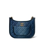 24S Denim Hobo Bag Aged Gold Hardware - Image 2