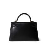 Mini Kelly 20 Sellier Black Box Calfskin Gold Plated B Stamp - Image 3