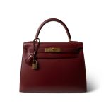 Kelly 28 Rouge Box Calfskin Gold Plated V Stamp - Image 3