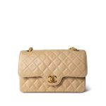 Beige Lambskin Matelasse Double Flap Gold Hardware