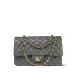Dark Grey Lambskin Quilted Classic Flap Medium LGHW - Image 3