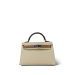Mini Kelly Sellier II Tri-Color Horseshoe (HSS) Nata/Gris Meyer/Chai Epsom Palladium Plated U Stamp - Image 14
