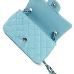 Light Blue Lambskin Quilted Mini Rectangular Flap Silver Hardware - Image 11