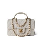 21S White / Ivory Caviar Quilted Mini Top Handle Aged Gold Hardware - Image 8