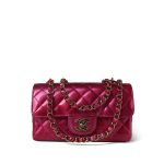 23P Pink / Dark Pink Patent Quilted Mini Rectangular Flap Light Gold Hardware - Image 10