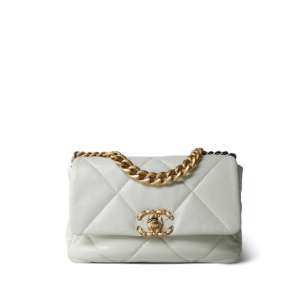 20A White Goatskin Quilted 19 Flap Small Mixed Hardware