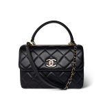 Black Lambskin Quilted Trendy CC Small Light Gold Hardware