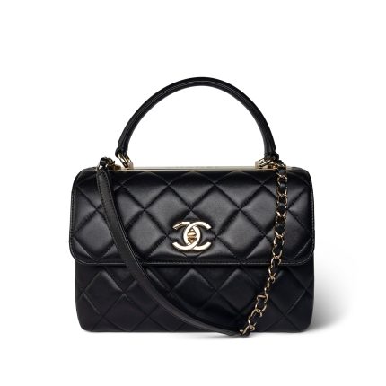 Black Lambskin Quilted Trendy CC Small Light Gold Hardware