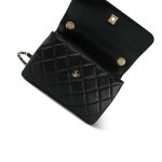 Black Lambskin Quilted Trendy CC Small LGHW - Image 12