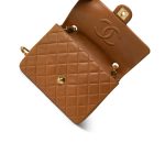 Vintage Caramel/Dark Brown Lambskin Quilted Square Flap Gold Hardware Mini - Image 8
