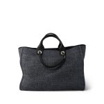 21S Navy/Black Raffia/Tweed Quilted Deauville Tote Large Light Gold Hardware - Image 5
