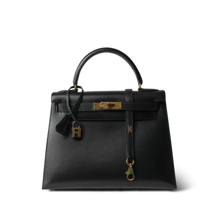 Kelly Sellier 28 Black Box Calfskin Gold Plated V Circle Stamp