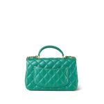 Green Lambskin Quilted Mini Top Handle Aged Gold Hardware - Image 8