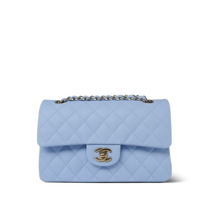 23P Sky Blue Caviar Quilted Classic Flap Small Light Gold Hardware