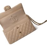Beige Lambskin Quilted Classic Flap Medium Gold Hardware - Image 12