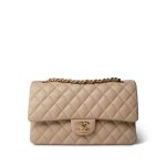 Beige Lambskin Quilted Classic Flap Medium Gold Hardware