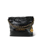 22S Black Calfskin Quilted 22 Hobo Bag Small Aged Gold Hardware - Image 2