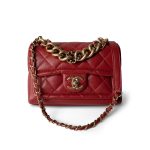 Red Lambskin Quilted Single Flap Chain Leather Link Bag - Image 4