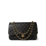17B Black Calfskin / Tan Suede Wild Stitch Double Flap Jumbo Flap Aged Gold Hardware - Image 8