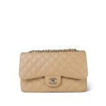 Beige Clair Caviar Quilted Jumbo Classic Flap Silver Hardware