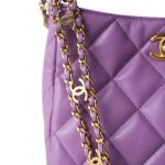 22S Purple Lambskin Quilted Pick Me Up Hobo Bag Logo Chain Aged Gold Hardware - Image 15