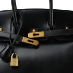 Birkin 35 Black Box Calfskin Gold Plated G Square Stamp - Image 12