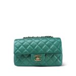 22A Iridescent Green Lambskin Quilted Mini Rectangular Single Flap LGHW