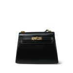 Mini Kelly 20 Black Box Calfskin Gold Plated P Circle Stamp - Image 15