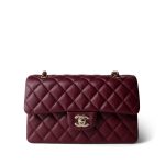 Wine/Burgundy Caviar Quilted Small Classic Double Flap LGHW