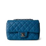 Blue Caviar Quilted Mini Rectangular Flap Silver Hardware