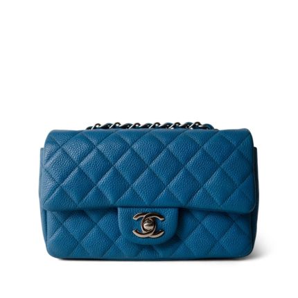 Blue Caviar Quilted Mini Rectangular Flap Silver Hardware