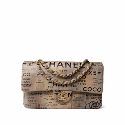 Graffiti Newspaper Medium Classic Double Flap Antique Gold Hardware
