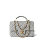 21A Grey Lambskin Quilted Mini Top Handle Aged Gold Hardware - Image 12