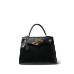 Kelly 28 Sellier Black Box Calfskin Gold Plated Z Circle Stamp - Image 9