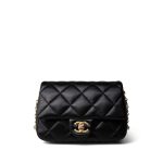 23B Black Lambskin Quilted Mini Square Chain Around Flap Aged Gold Hardware - Image 2