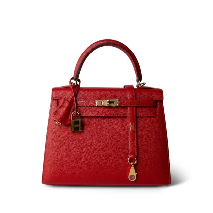 Kelly Sellier 25 Rouge Casaque Epsom Gold Plated T Stamp