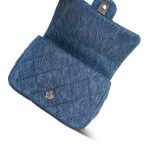 23P Blue Denim Quilted Camellia Mini Sweetheart Single Flap Bag Aged Silver Hardware - Image 12