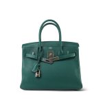 Birkin 30 Malachite Clemence Palladium Plated R Stamp - Image 6