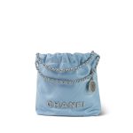 23A Light Blue Calfskin Quilted Mini 22 Bag Silver Hardware - Image 13